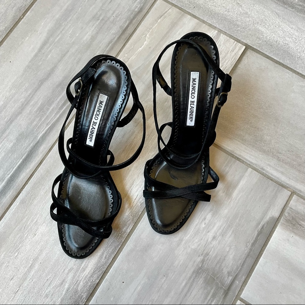 Manolo Blahnik Black Strappy Stiletto Sandals - Picture 3 of 16
